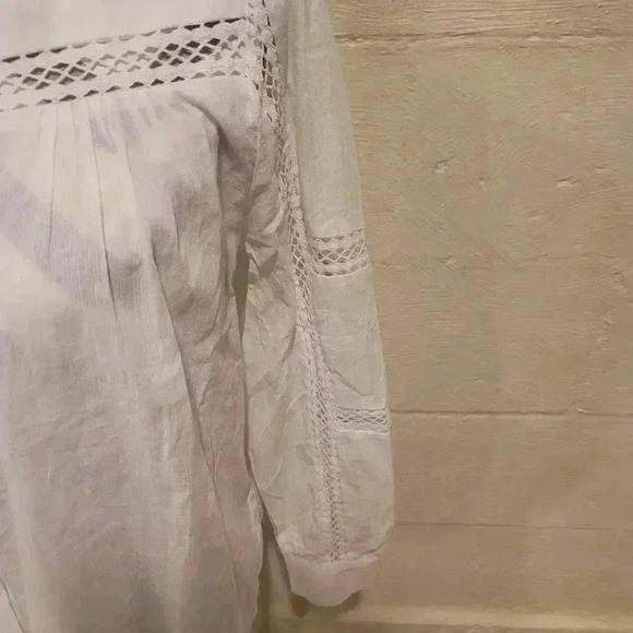 New GOOD HART ByMatilda Jane WhiteCotton Boho Lace  Peasant Button Down Shirt M - Picture 3 of 8